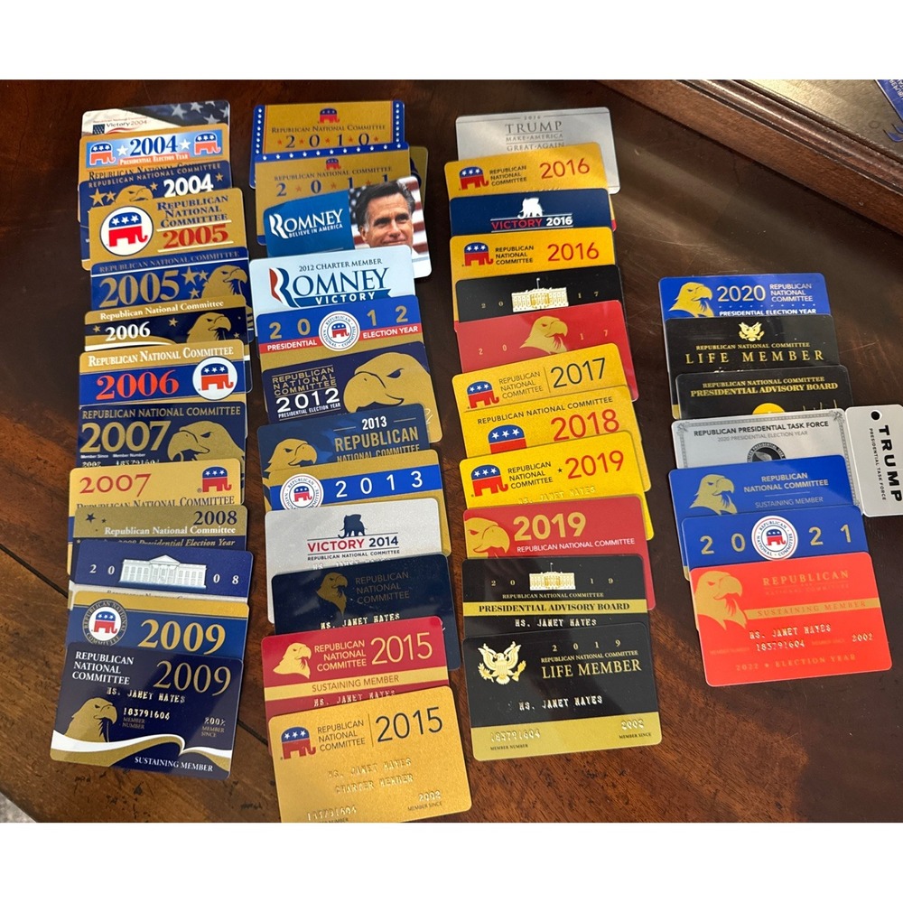 2004 -2021, 40+ Cards Republican National Committee Membership Cards Lot